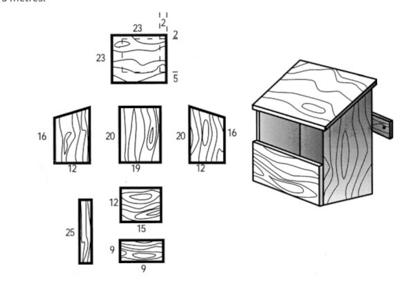 Plan de construction du nichoir "semi-ouvert" © LPO